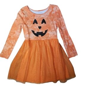 Jumping Beans Halloween Pumpkin Long Sleeve Tutu Dress -- Size 6 Orange & Black